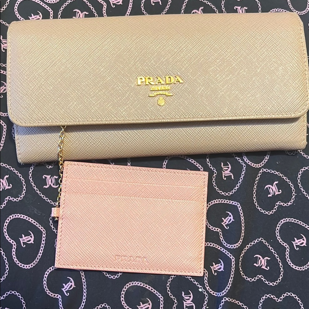 Prada Women's Cream and Pink Wallet Set